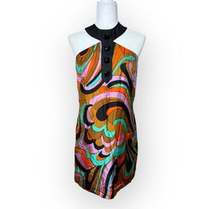 Milly New York Retro Kaleidoscope Multicolor Halter Dress w/ Open Back Size 6